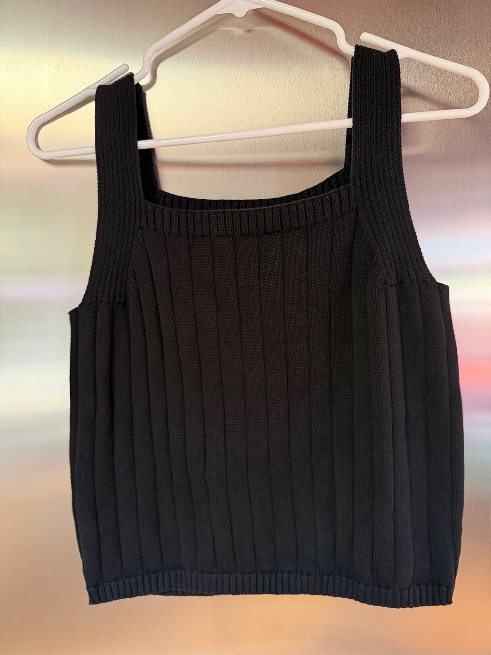 Rafaella Black Ribbed Square-Neck Knit Tank